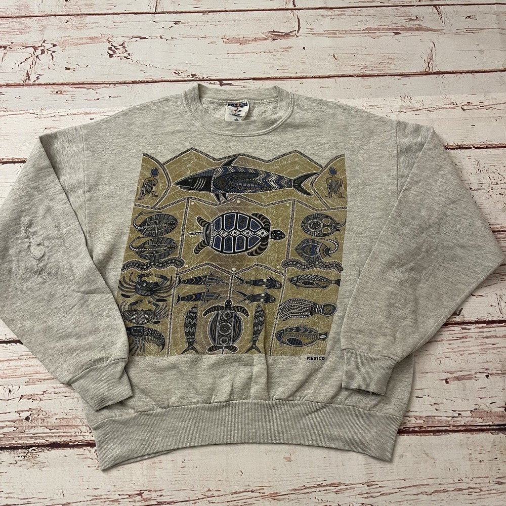 Vintage Loreto Mexico National illustration Sweatshirt Size Medium Jerzees Tag‎